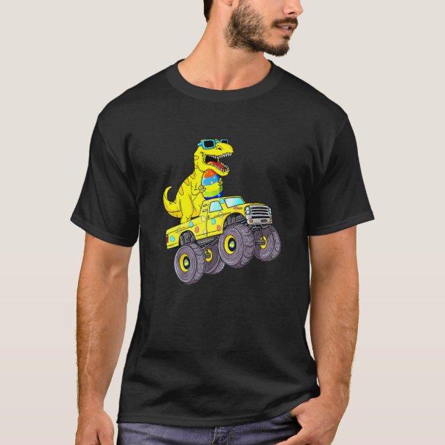 Camiseta Día De Pascua Rex Dino Monstruando Un Camión Boys  (Anverso)
