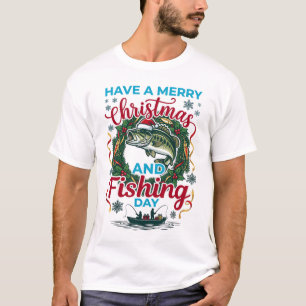 Camiseta Día de pesca de Navidad alegre Santa sombrero Wr