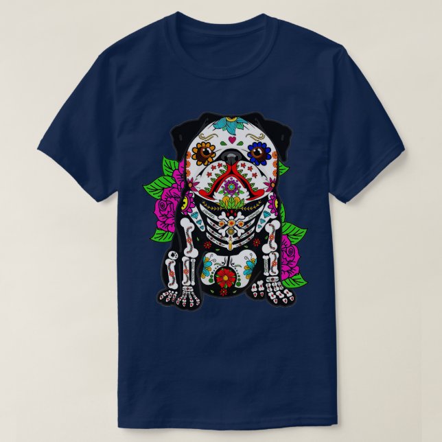 Camiseta Día de Pug dia de los muertos Azúcar de perro (Diseño del anverso)