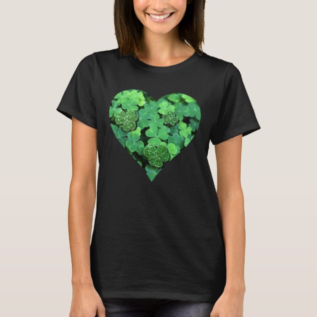 Camiseta Día de San Patentes, shamrock verde, corazones irl (Anverso)