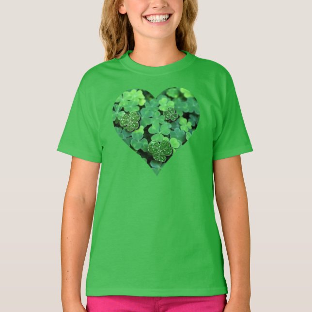 Camiseta Día de San Patentes, shamrock verde, corazones irl (Anverso)