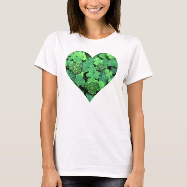 Camiseta Día de San Patentes, shamrock verde, corazones irl (Anverso)