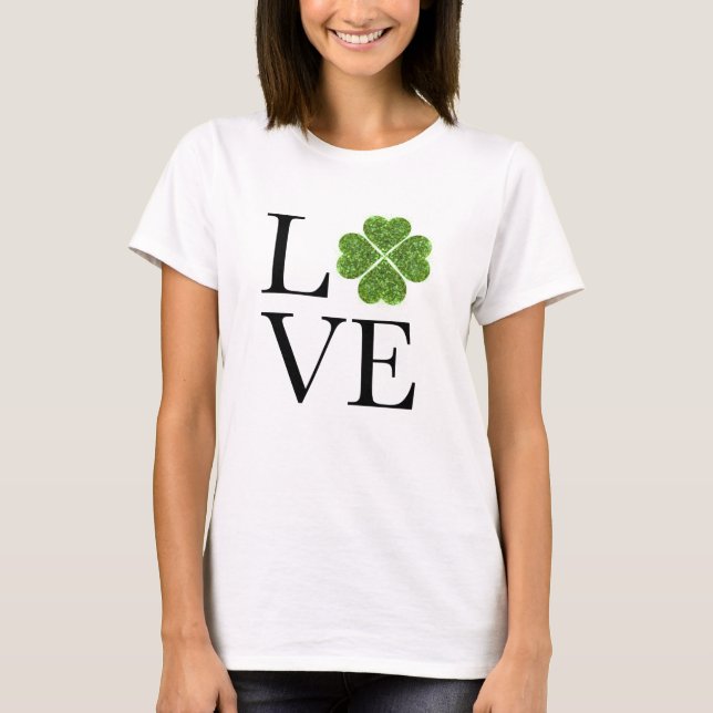 Camiseta Día de San Patricio | Amor | purpurina verde shamr (Anverso)