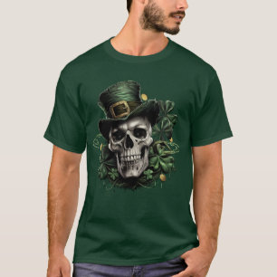 Camiseta Día de San Patricio Cráneo Irlandés oscuro con roc
