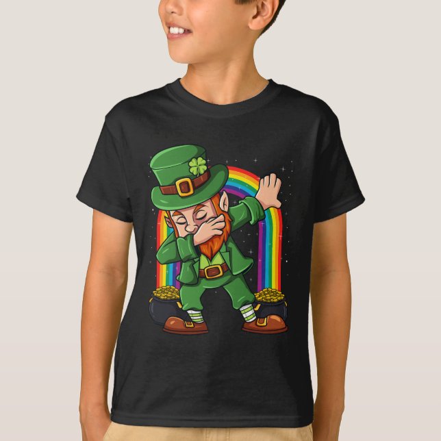 Camiseta Día de San Patricio Dabbing Leprechaun Chica de ni (Anverso)