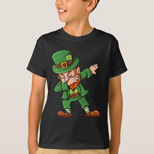 Camiseta Día de San Patricio Dabbing Leprechaun Chica de ni (Anverso)