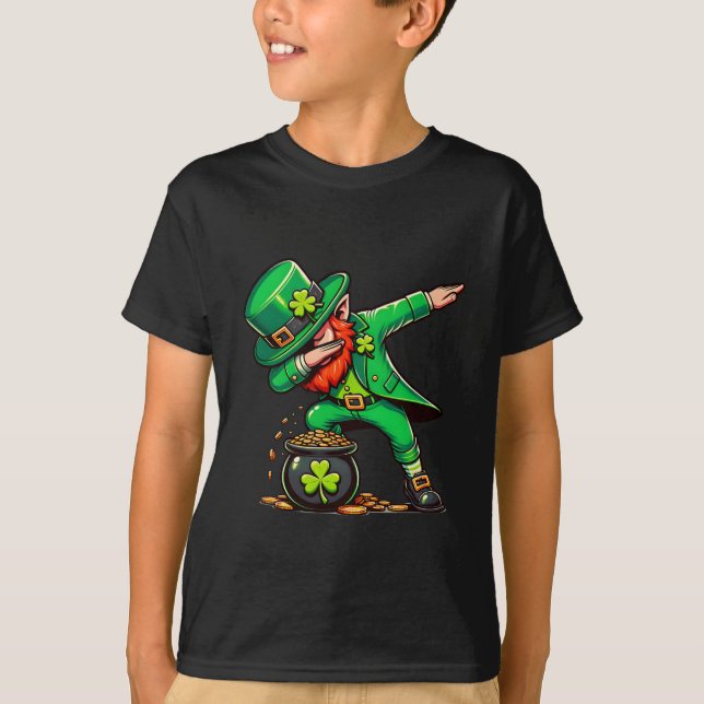 Camiseta Día de San Patricio Dabbing Leprechaun Niños Chica (Anverso)