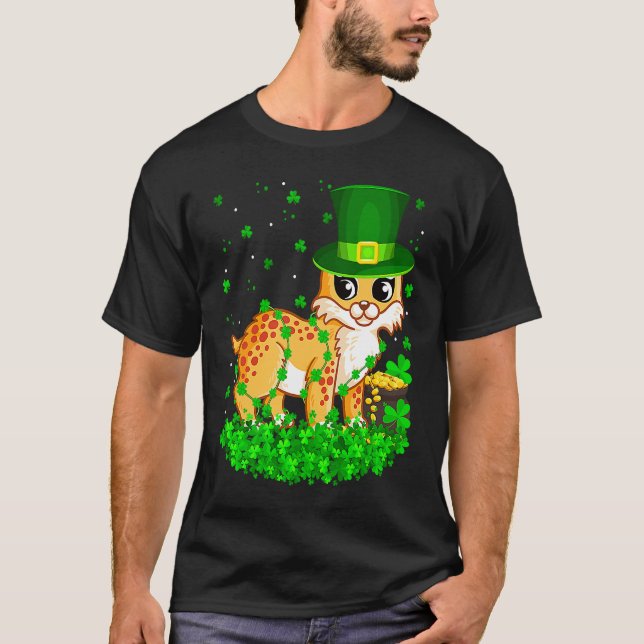 Camiseta Día de San Patricio de Shamrock Leprechaun Bobcat (Anverso)