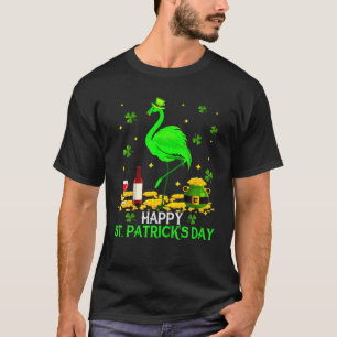 Camiseta Día de San Patricio Divertido Verde Flamingo Beber