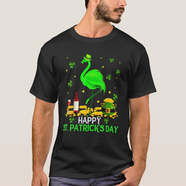 Camiseta Día de San Patricio Divertido Verde Flamingo Beber (Anverso)