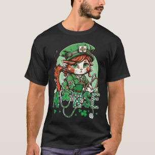 Camiseta Día de San Patricio Enfermera Gato Leprechaun Afor