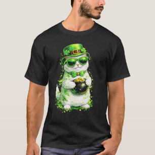 Camiseta Día de San Patricio Gato Blanco Amante Trébol Irla