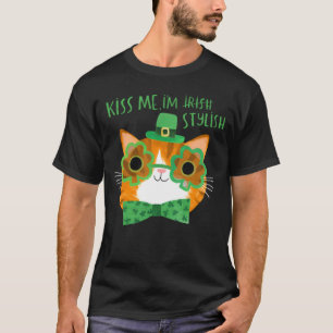 Camiseta Día de San Patricio gato lindo Bésame Soy Irlandés