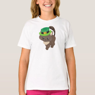 Camiseta Día de San Patricio, gato marrón, Gorra de Leprech