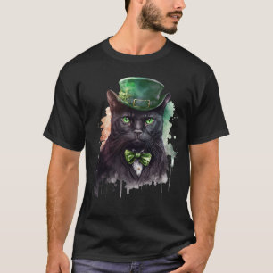 Camiseta Día de San Patricio Gato Negro Irlandés Duende Irl
