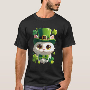 Camiseta Día de San Patricio Gato Sombrero Duende Trébol Sa