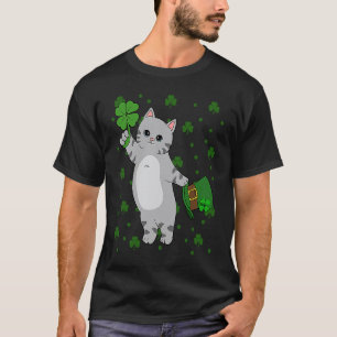 Camiseta Día de San Patricio Gato Trébol Patrón San Patrici