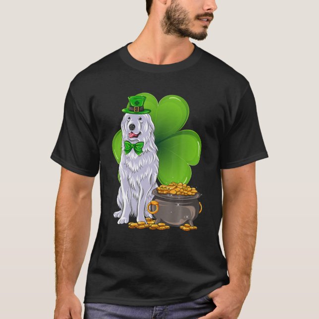 Camiseta Día de San Patricio Grandes Pirineos Mascota Shamr (Anverso)