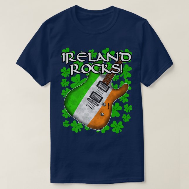 Camiseta Día de San Patricio Guitarra Bandera Irlandesa Roc (Diseño del anverso)