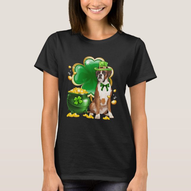 Camiseta Día de San Patricio Leprechaun Boxer Perro Shamroc (Anverso)