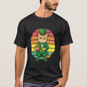 Camiseta Día de San Patricio Leprechaun Gato Trébol Afortun