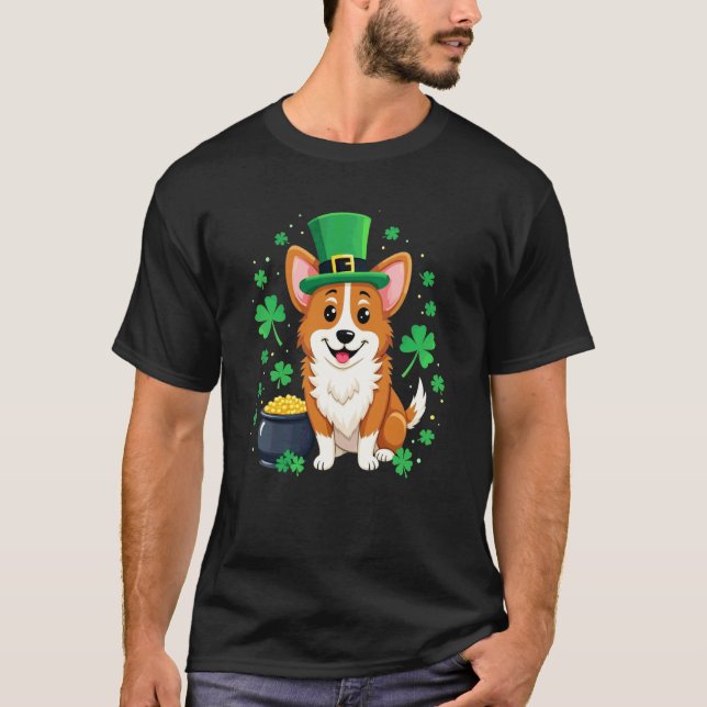 Camiseta Día de San Patricio, perro Corgi (Anverso)