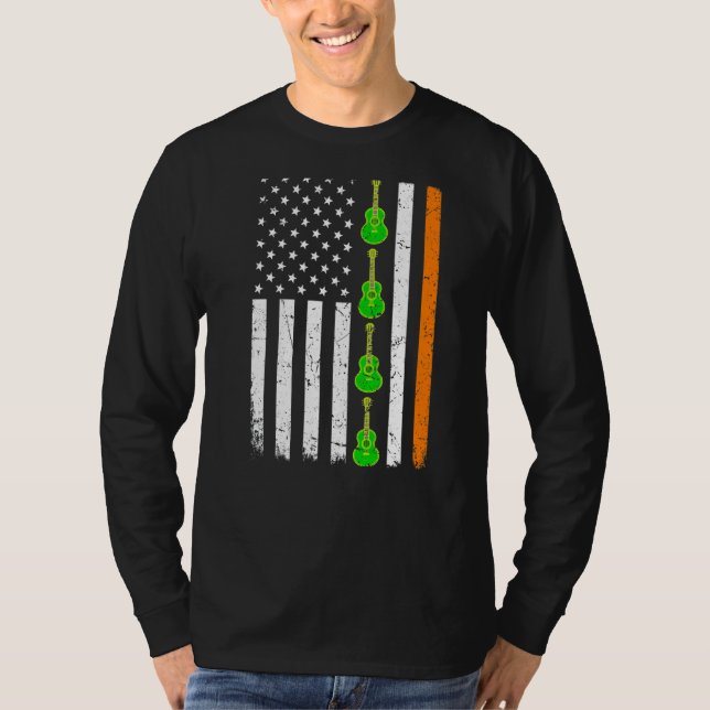 Camiseta Día de San Patriótico Guitarra Norteamericana Irla (Anverso)