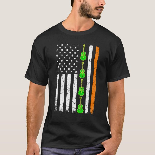 Camiseta Día de San Patriótico Guitarra Norteamericana Irla (Anverso)