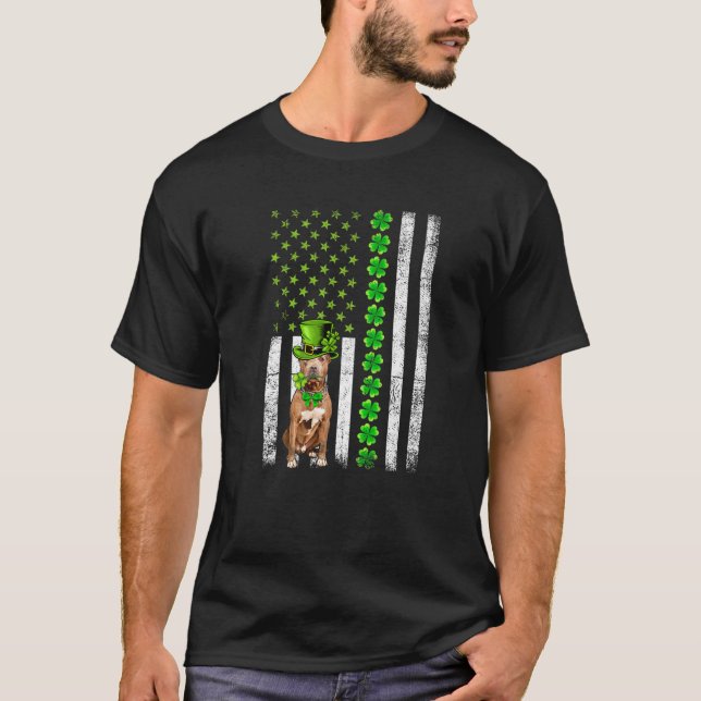 Camiseta Día de San Patrón de la Bandera Americana Pitbull (Anverso)