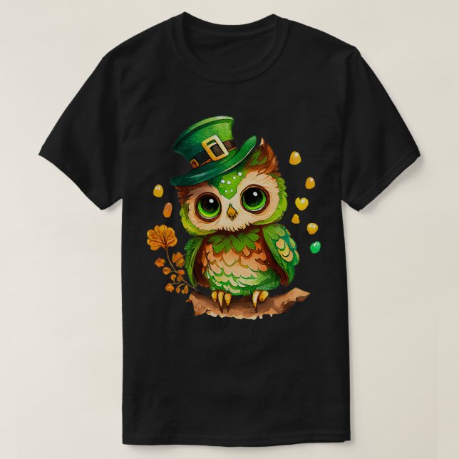 Camiseta Día de San Patrón Lechuza Graciosa Irlandesa Día d (Diseño del anverso)