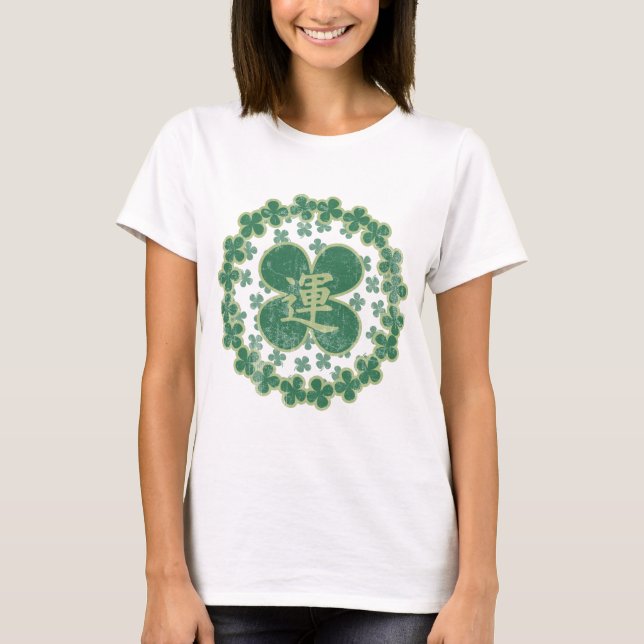 Camiseta Día de San Patrón Shamrock Kanji angustiado (Anverso)