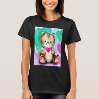 Camiseta Día de San Valentín Amor Corazón Gato Teddy Novia 