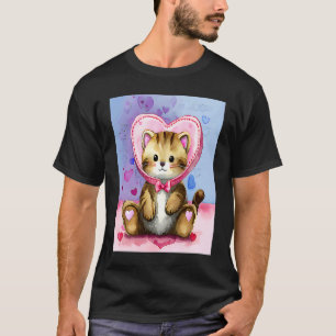 Camiseta Día de San Valentín Amor Corazón Gato Teddy Novia