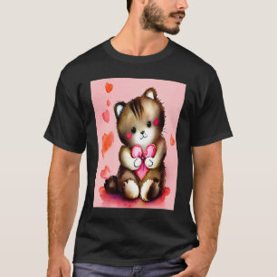 Camiseta Día de San Valentín Amor Corazón Gato Teddy Novia