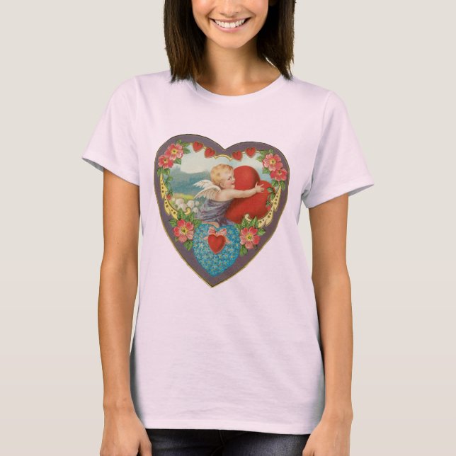 Camiseta Día de San Valentín antiguo, corazones de querubin (Anverso)