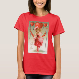 Camiseta Día de San Valentín antiguo, niña victoriana con c