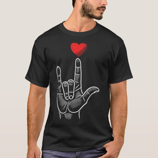 Camiseta Día de San Valentín Asl I Love You Hand Rótulo Lan (Anverso)