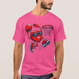 Camiseta Día de San Valentín Baloncesto Funny Red Heart Lov