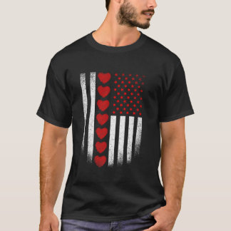 Camiseta Día de San Valentín Bandera Americana Rojo Corazón