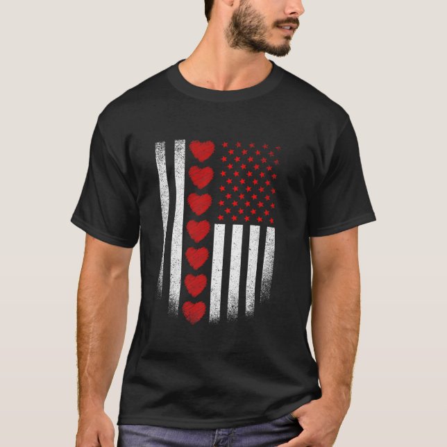 Camiseta Día de San Valentín Bandera Americana Rojo Corazón (Anverso)