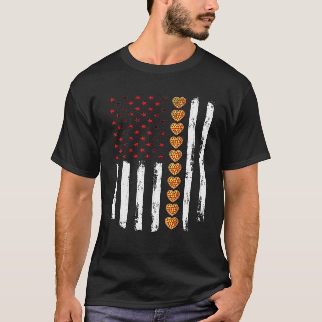 Camiseta Día de San Valentín Bandera Americana Rojo Corazón (Anverso)