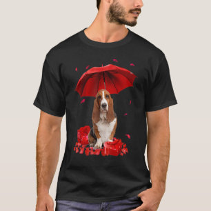 Camiseta Día de San Valentín Basset Hound Umbrella Heart Pu
