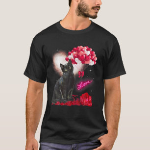 Camiseta Día de San Valentín Black Cat Lover Hearloon Ballo