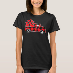 Camiseta Día de San Valentín Camión Buffalo Plaid Con Coraz