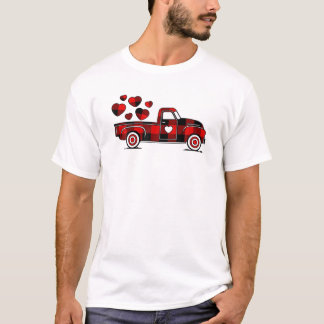 Camiseta Día de San Valentín Camión Rojo Búfalo Tocado Amor