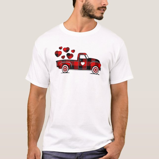 Camiseta Día de San Valentín Camión Rojo Búfalo Tocado Amor (Anverso)