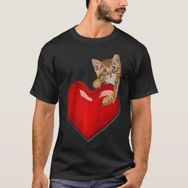 Camiseta Día de San Valentín Cat w Red Heart lindo kitten v (Anverso)