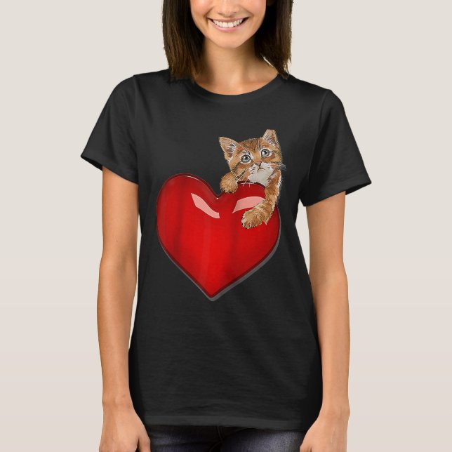 Camiseta Día de San Valentín Cat w Red Heart lindo kitten v (Anverso)