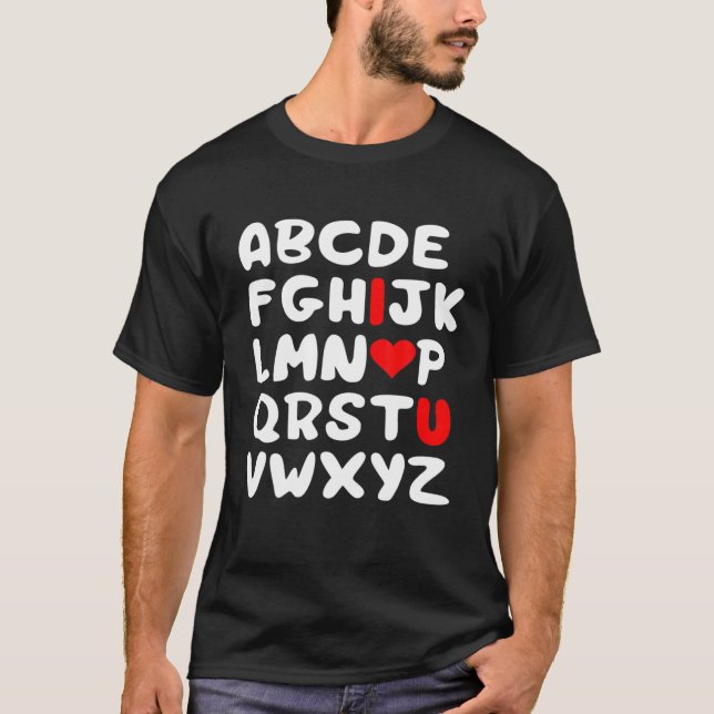 Camiseta Día de San Valentín Corazón Alphabet ABC Te amo Di (Anverso)