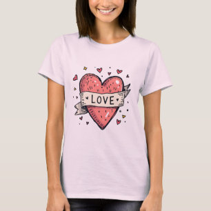 Camiseta Día de San Valentín Corazón Antiguo Doodle Amor